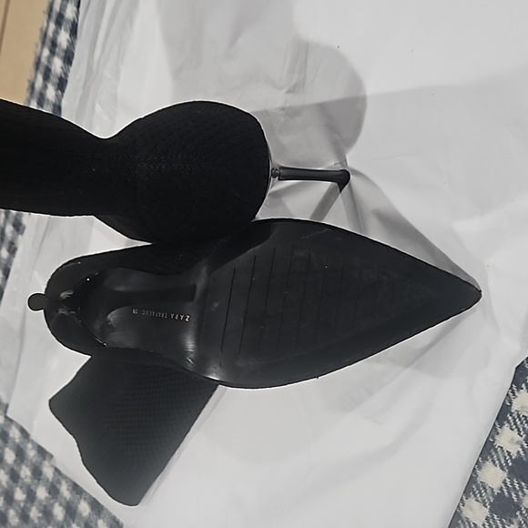 Zara Trafaluc Black Stretchy Sock Mesh Pointed Toe Ankle Boot Stiletto Heels - Picture 6 of 9